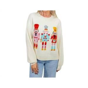NEW JANE MARIE whimsy nutcracker crewneck sweater in cream